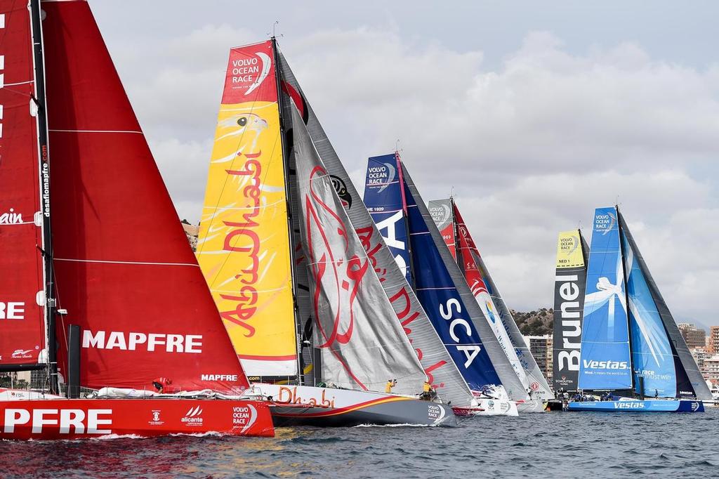 October 11, 2014. The fleet during the Start of Leg 1 of the Volvo Ocean Race from Alicante,  ©  David Ramos / Volvo Ocean Race